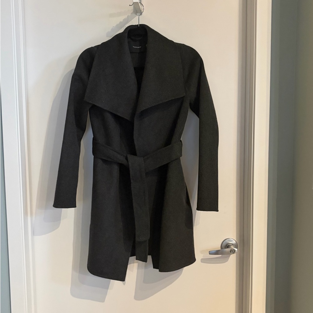 Tahari Women's Dark Charcoal Gray Wrap Coat XS